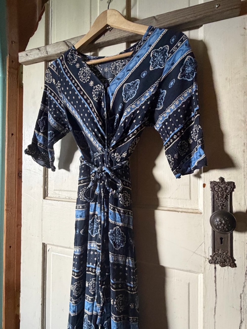 Orange Creek Indigo Boho Wrap Dress Blue Bandana Print Lightweight Tie Waist - Picture 8 of 8